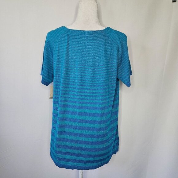 NEW! Coldwater Creek Size XL 16 Silk Cotton Blue Stripe Short Sleeve Knit Top - Picture 3 of 10